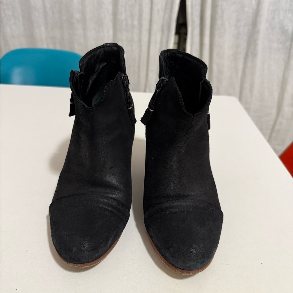 Rag & Bone Women's Black Suede Ankle Booties - Classic Zip Sides.